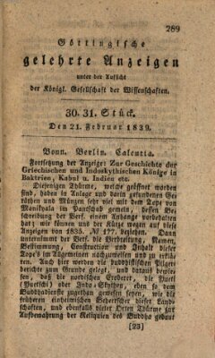 Göttingische gelehrte Anzeigen (Göttingische Zeitungen von gelehrten Sachen) Donnerstag 21. Februar 1839