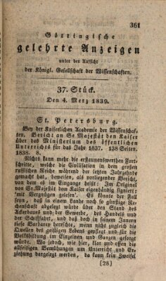 Göttingische gelehrte Anzeigen (Göttingische Zeitungen von gelehrten Sachen) Montag 4. März 1839