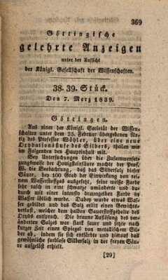 Göttingische gelehrte Anzeigen (Göttingische Zeitungen von gelehrten Sachen) Donnerstag 7. März 1839