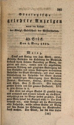 Göttingische gelehrte Anzeigen (Göttingische Zeitungen von gelehrten Sachen) Samstag 9. März 1839