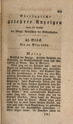 Göttingische gelehrte Anzeigen (Göttingische Zeitungen von gelehrten Sachen) Montag 11. März 1839