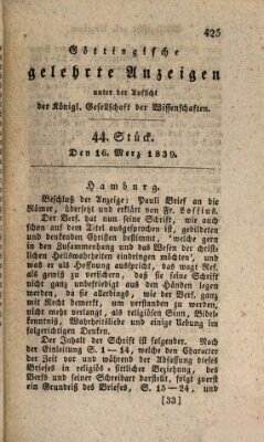 Göttingische gelehrte Anzeigen (Göttingische Zeitungen von gelehrten Sachen) Samstag 16. März 1839