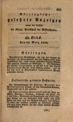 Göttingische gelehrte Anzeigen (Göttingische Zeitungen von gelehrten Sachen) Samstag 23. März 1839