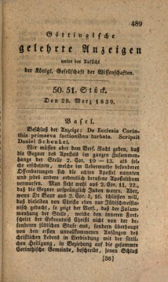 Göttingische gelehrte Anzeigen (Göttingische Zeitungen von gelehrten Sachen) Donnerstag 28. März 1839