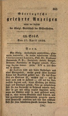 Göttingische gelehrte Anzeigen (Göttingische Zeitungen von gelehrten Sachen) Samstag 27. April 1839