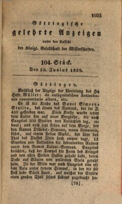 Göttingische gelehrte Anzeigen (Göttingische Zeitungen von gelehrten Sachen) Samstag 29. Juni 1839