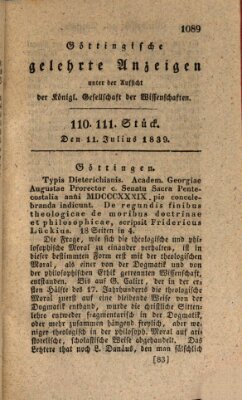 Göttingische gelehrte Anzeigen (Göttingische Zeitungen von gelehrten Sachen) Donnerstag 11. Juli 1839