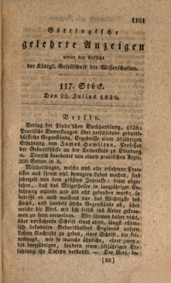 Göttingische gelehrte Anzeigen (Göttingische Zeitungen von gelehrten Sachen) Montag 22. Juli 1839