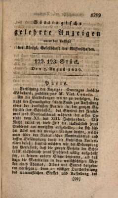 Göttingische gelehrte Anzeigen (Göttingische Zeitungen von gelehrten Sachen) Donnerstag 1. August 1839