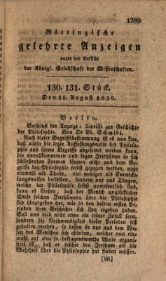 Göttingische gelehrte Anzeigen (Göttingische Zeitungen von gelehrten Sachen) Donnerstag 15. August 1839