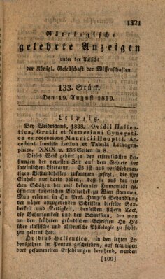 Göttingische gelehrte Anzeigen (Göttingische Zeitungen von gelehrten Sachen) Montag 19. August 1839