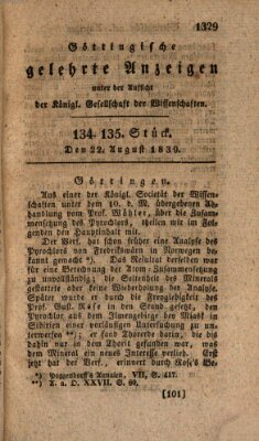 Göttingische gelehrte Anzeigen (Göttingische Zeitungen von gelehrten Sachen) Donnerstag 22. August 1839