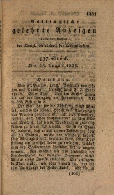 Göttingische gelehrte Anzeigen (Göttingische Zeitungen von gelehrten Sachen) Montag 26. August 1839