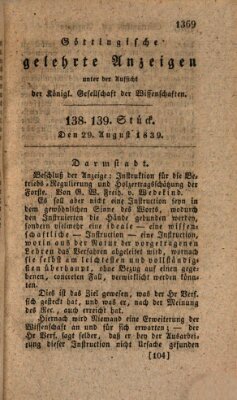 Göttingische gelehrte Anzeigen (Göttingische Zeitungen von gelehrten Sachen) Donnerstag 29. August 1839