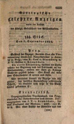 Göttingische gelehrte Anzeigen (Göttingische Zeitungen von gelehrten Sachen) Samstag 7. September 1839