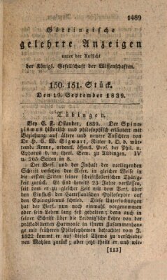 Göttingische gelehrte Anzeigen (Göttingische Zeitungen von gelehrten Sachen) Donnerstag 19. September 1839