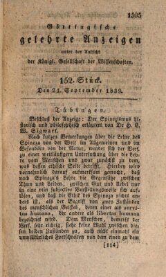 Göttingische gelehrte Anzeigen (Göttingische Zeitungen von gelehrten Sachen) Samstag 21. September 1839