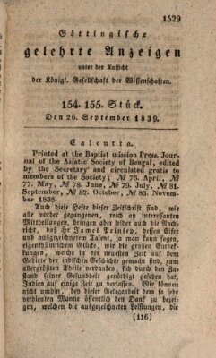 Göttingische gelehrte Anzeigen (Göttingische Zeitungen von gelehrten Sachen) Donnerstag 26. September 1839