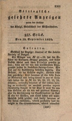 Göttingische gelehrte Anzeigen (Göttingische Zeitungen von gelehrten Sachen) Montag 30. September 1839