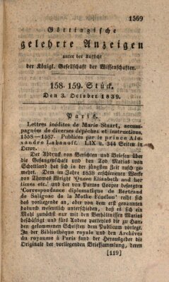 Göttingische gelehrte Anzeigen (Göttingische Zeitungen von gelehrten Sachen) Donnerstag 3. Oktober 1839