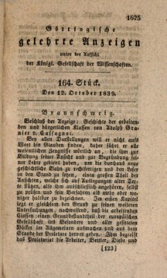 Göttingische gelehrte Anzeigen (Göttingische Zeitungen von gelehrten Sachen) Samstag 12. Oktober 1839