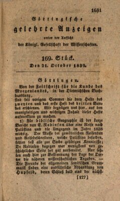 Göttingische gelehrte Anzeigen (Göttingische Zeitungen von gelehrten Sachen) Montag 21. Oktober 1839