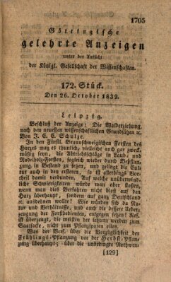 Göttingische gelehrte Anzeigen (Göttingische Zeitungen von gelehrten Sachen) Samstag 26. Oktober 1839