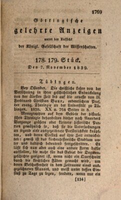 Göttingische gelehrte Anzeigen (Göttingische Zeitungen von gelehrten Sachen) Donnerstag 7. November 1839