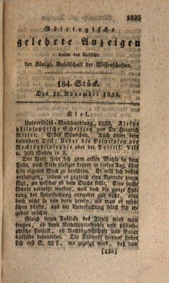 Göttingische gelehrte Anzeigen (Göttingische Zeitungen von gelehrten Sachen) Samstag 16. November 1839