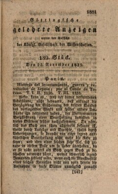 Göttingische gelehrte Anzeigen (Göttingische Zeitungen von gelehrten Sachen) Montag 25. November 1839