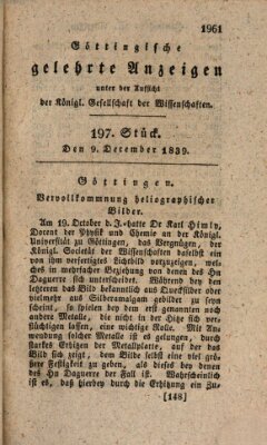 Göttingische gelehrte Anzeigen (Göttingische Zeitungen von gelehrten Sachen) Montag 9. Dezember 1839