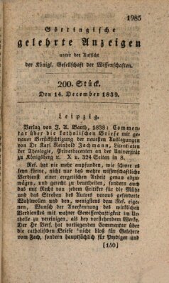 Göttingische gelehrte Anzeigen (Göttingische Zeitungen von gelehrten Sachen) Samstag 14. Dezember 1839