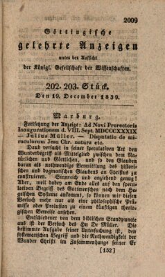 Göttingische gelehrte Anzeigen (Göttingische Zeitungen von gelehrten Sachen) Donnerstag 19. Dezember 1839