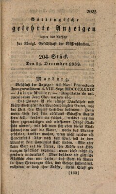 Göttingische gelehrte Anzeigen (Göttingische Zeitungen von gelehrten Sachen) Samstag 21. Dezember 1839