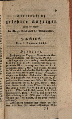 Göttingische gelehrte Anzeigen (Göttingische Zeitungen von gelehrten Sachen) Donnerstag 2. Januar 1840