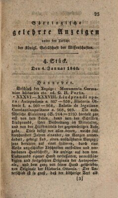 Göttingische gelehrte Anzeigen (Göttingische Zeitungen von gelehrten Sachen) Samstag 4. Januar 1840