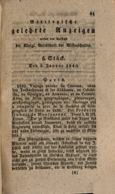 Göttingische gelehrte Anzeigen (Göttingische Zeitungen von gelehrten Sachen) Montag 6. Januar 1840