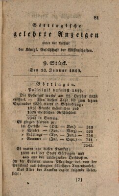 Göttingische gelehrte Anzeigen (Göttingische Zeitungen von gelehrten Sachen) Montag 13. Januar 1840