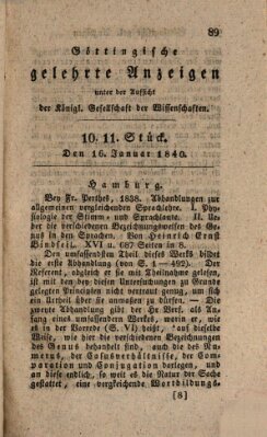 Göttingische gelehrte Anzeigen (Göttingische Zeitungen von gelehrten Sachen) Donnerstag 16. Januar 1840