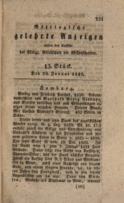 Göttingische gelehrte Anzeigen (Göttingische Zeitungen von gelehrten Sachen) Montag 20. Januar 1840