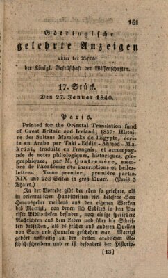 Göttingische gelehrte Anzeigen (Göttingische Zeitungen von gelehrten Sachen) Montag 27. Januar 1840