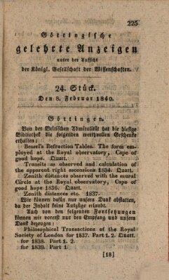 Göttingische gelehrte Anzeigen (Göttingische Zeitungen von gelehrten Sachen) Samstag 8. Februar 1840