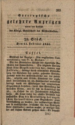 Göttingische gelehrte Anzeigen (Göttingische Zeitungen von gelehrten Sachen) Samstag 15. Februar 1840