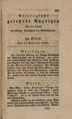 Göttingische gelehrte Anzeigen (Göttingische Zeitungen von gelehrten Sachen) Montag 17. Februar 1840