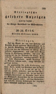 Göttingische gelehrte Anzeigen (Göttingische Zeitungen von gelehrten Sachen) Donnerstag 20. Februar 1840