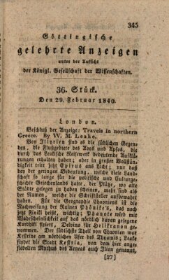 Göttingische gelehrte Anzeigen (Göttingische Zeitungen von gelehrten Sachen) Samstag 29. Februar 1840