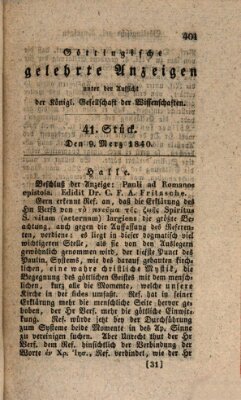 Göttingische gelehrte Anzeigen (Göttingische Zeitungen von gelehrten Sachen) Montag 9. März 1840