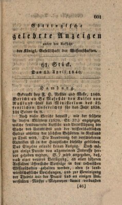 Göttingische gelehrte Anzeigen (Göttingische Zeitungen von gelehrten Sachen) Montag 13. April 1840