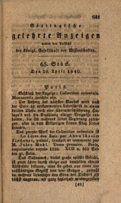 Göttingische gelehrte Anzeigen (Göttingische Zeitungen von gelehrten Sachen) Montag 20. April 1840