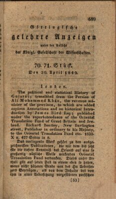 Göttingische gelehrte Anzeigen (Göttingische Zeitungen von gelehrten Sachen) Donnerstag 30. April 1840